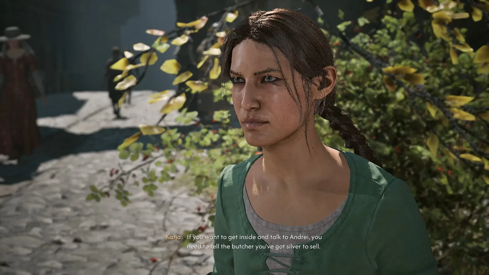 Katja, an NPC in The Blood of Dawnwalker, tells Coen that the secret phrase to enter Andrei's hideout is that he "has some silver to sell."
