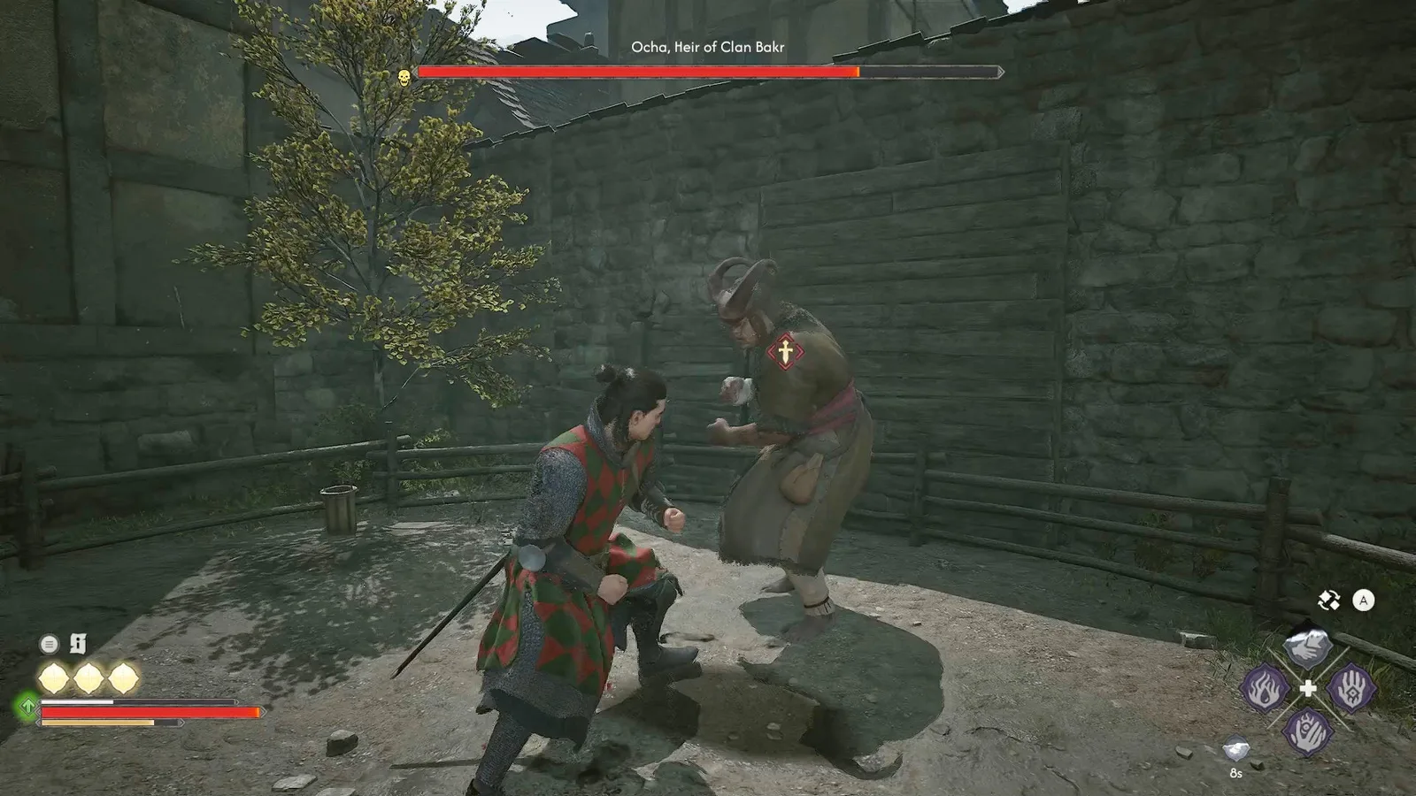 Fighting Ocha on the streets of Svartrau in The Blood of Dawnwalker.
