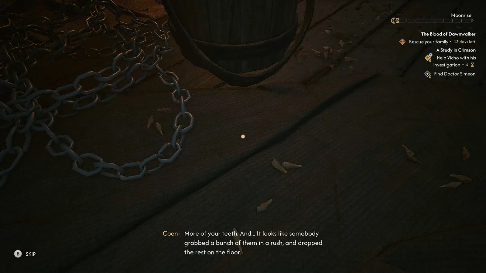 A series of vrakhir teeth are found in the warehouse of Doctor Simeon in The Blood of Dawnwalker.