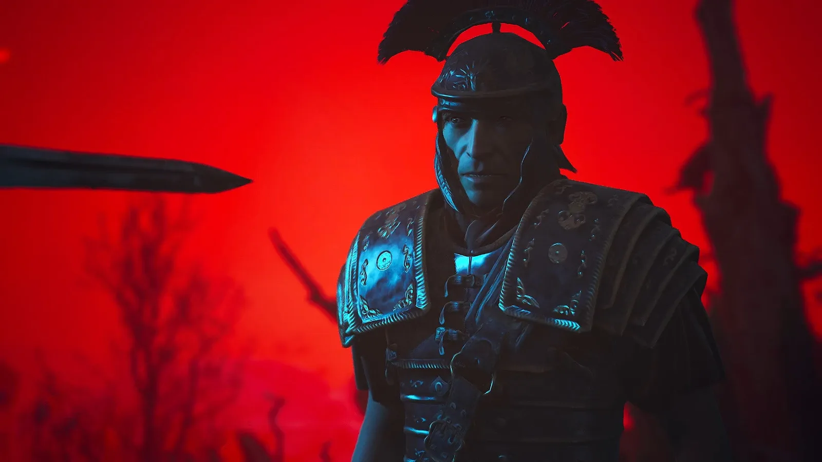 Brencis, the big bad of The Blood of Dawnwalker, clad in Roman armour during a flashback showing his human form hundreds of years ago.