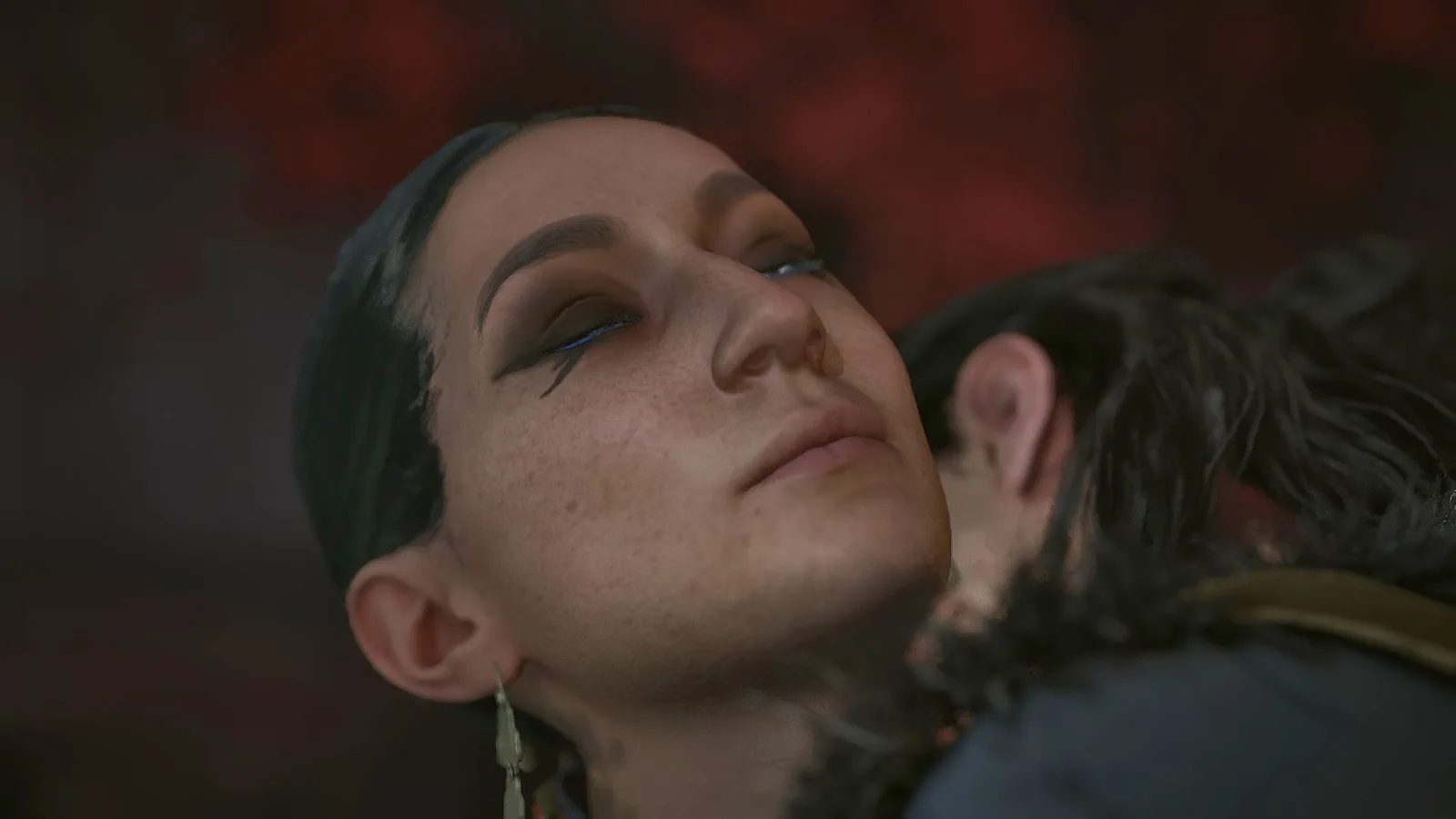 Lacra lets Coen smooch her neck in The Blood of Dawnwalker.