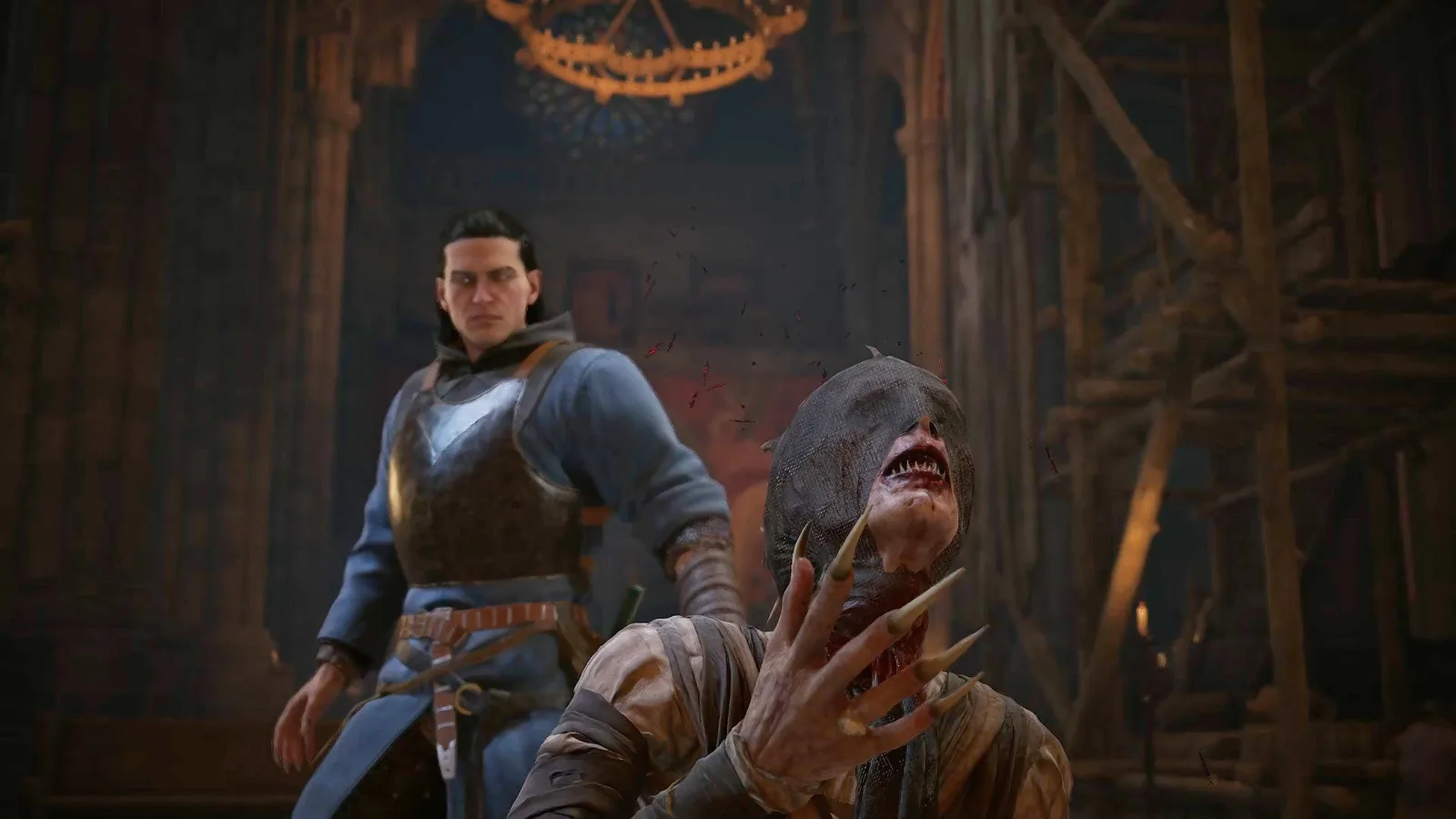 Coen watches as Xanthe dies in Svartrau Cathedral in The Blood of Dawnwalker.