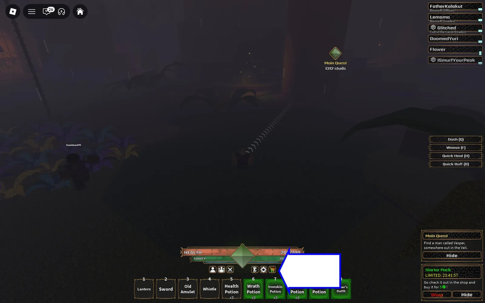 A screenshot of The Veil in Roblox showing the game's shop button.