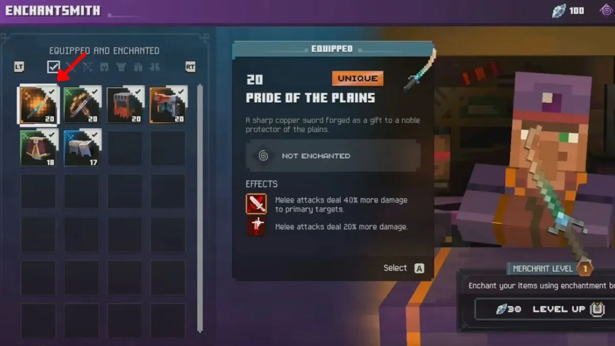 Select a weapon or armor to enchant