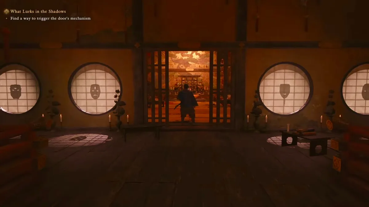 Mask puzzle entrance in Onimusha: Way of the Sword.