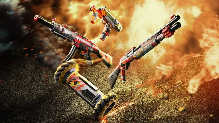 The image reveals cosmetic items in the Pit Lane Bundle - in the shooting game Rainbow Six Siege.