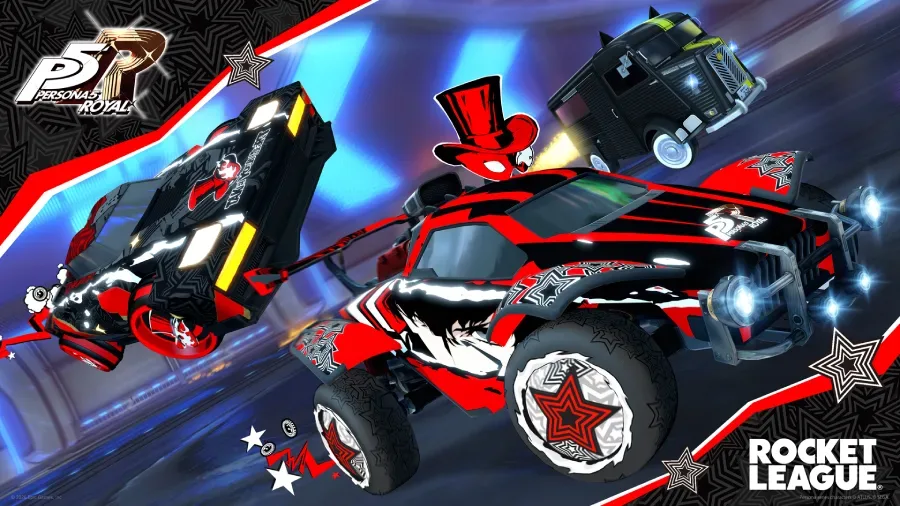 The official poster reveals exclusive items of the Persona 5 limited-time event in Rocket League.