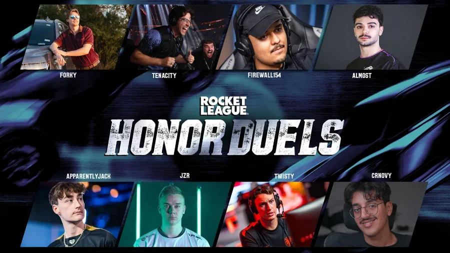 The official poster reveals eight Rocket League content creators who participate in the Honor Duels rivalry of Season 24.