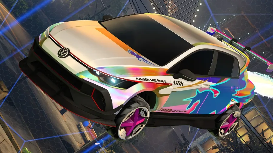 The official poster reveals a new car body coming to Rocket League with Rocket Pass Season 24: the Volkswagen Golf GTI Edition 50.