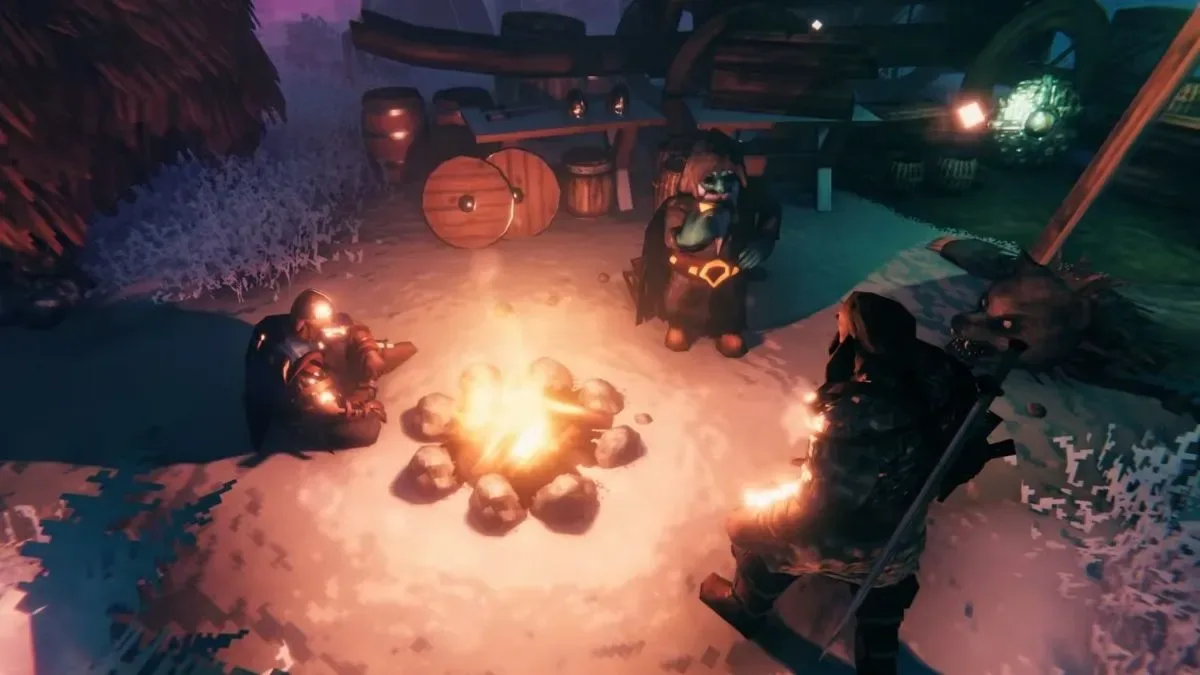 Valheim crossplay with friends and campfire