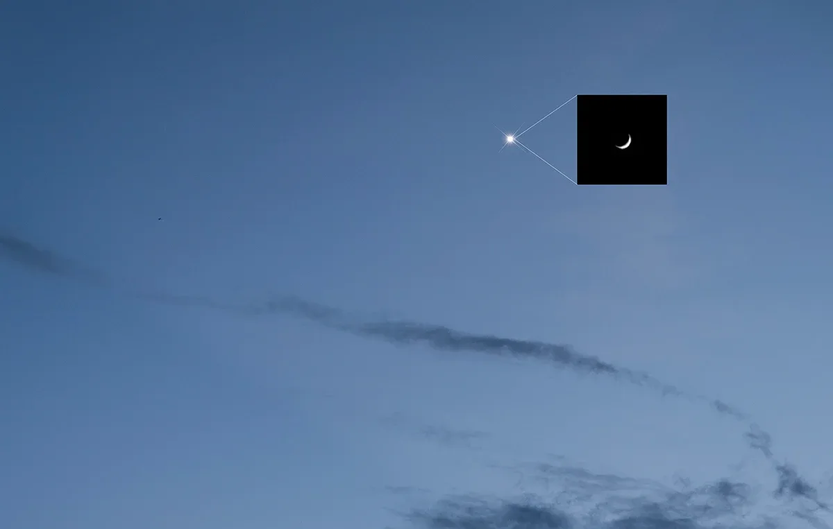 Venus will also appear crescent when viewed or captured through a telescope