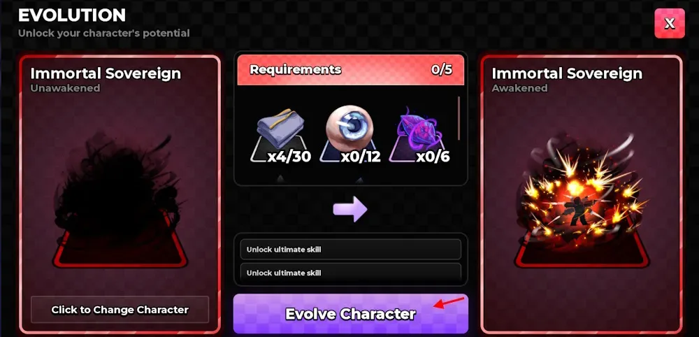 Evolve weapons option in Anime Zero
