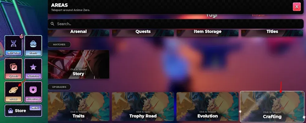 Anime Zero crafting areas