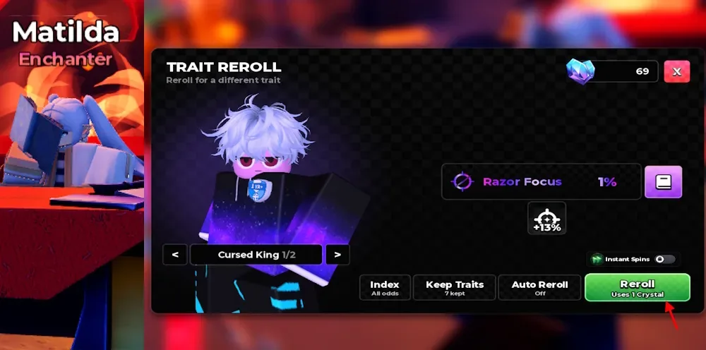 Anime Zero traits reroll option