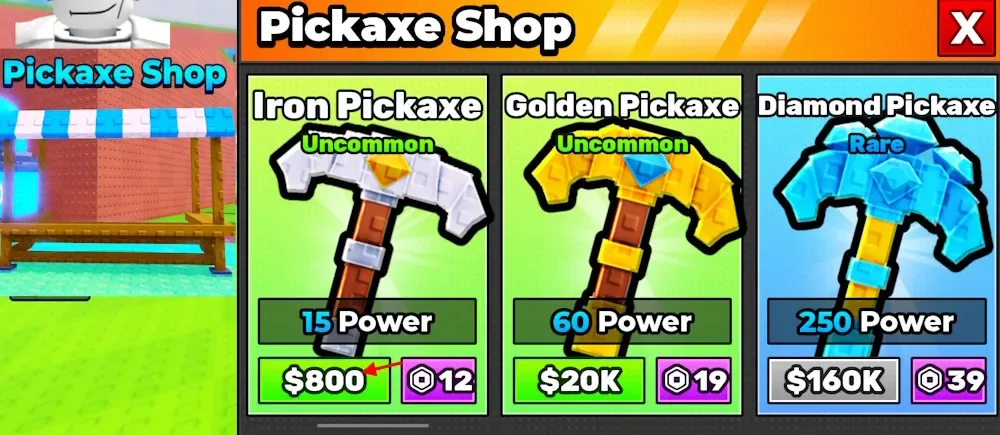 Get pickaxe in Break and Steal an Egg