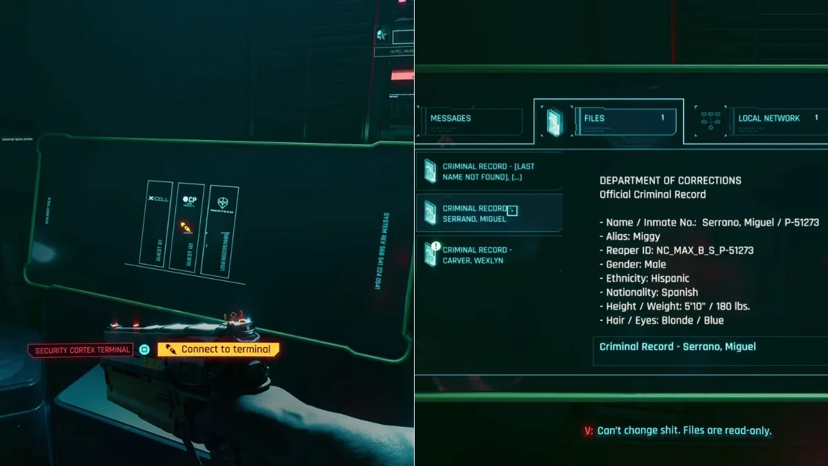 Retrieving Reaper Chip records from terminal in Cyberpunk 2077