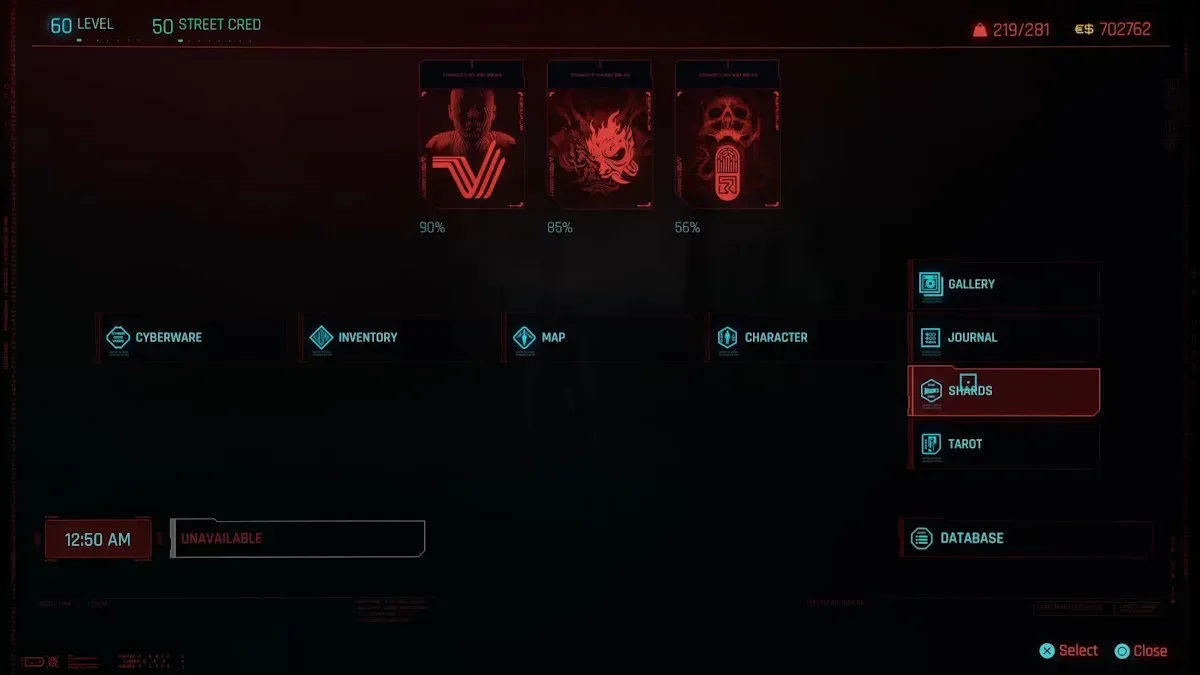 Shard menu Cyberpunk