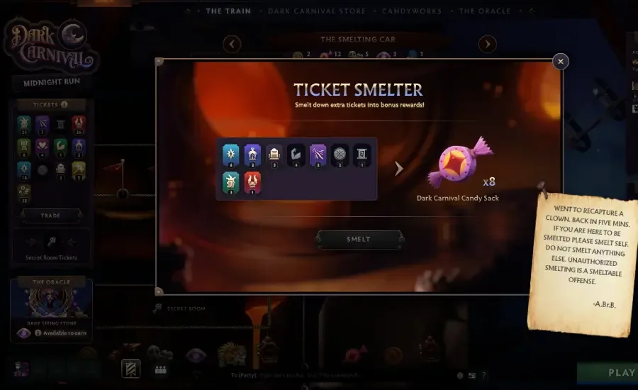 Ticket Smelter in Dota 2 Dark Carnival