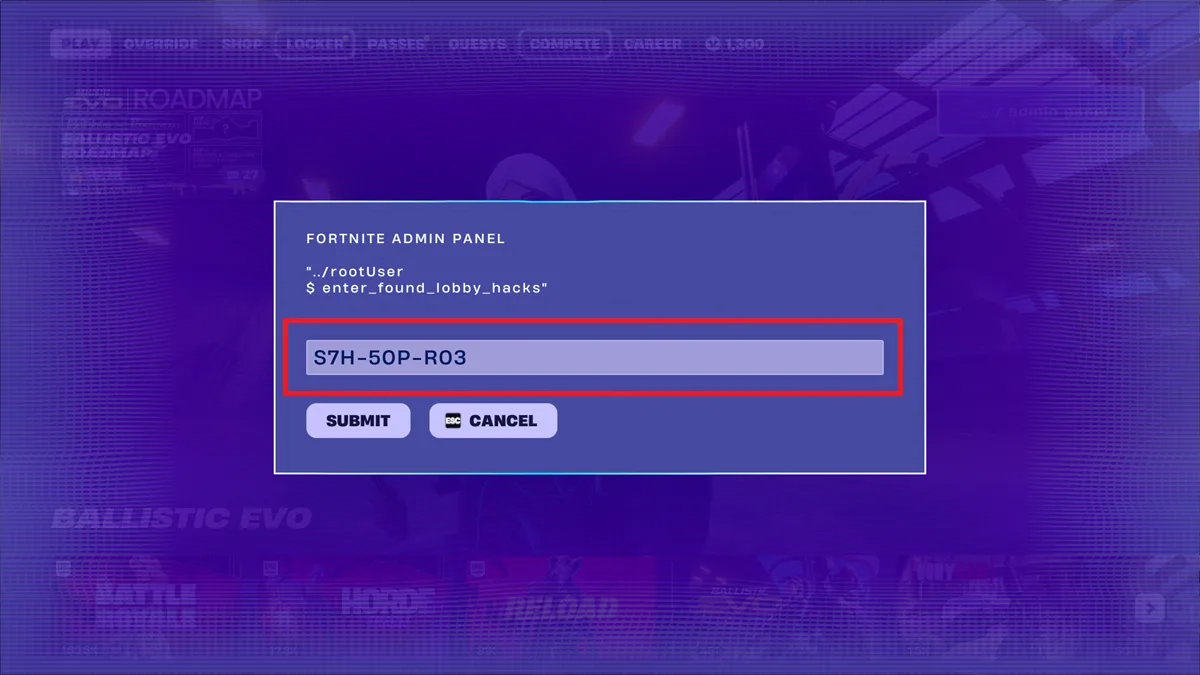 Enter Hope's Lobby Hack Code in Fortnite