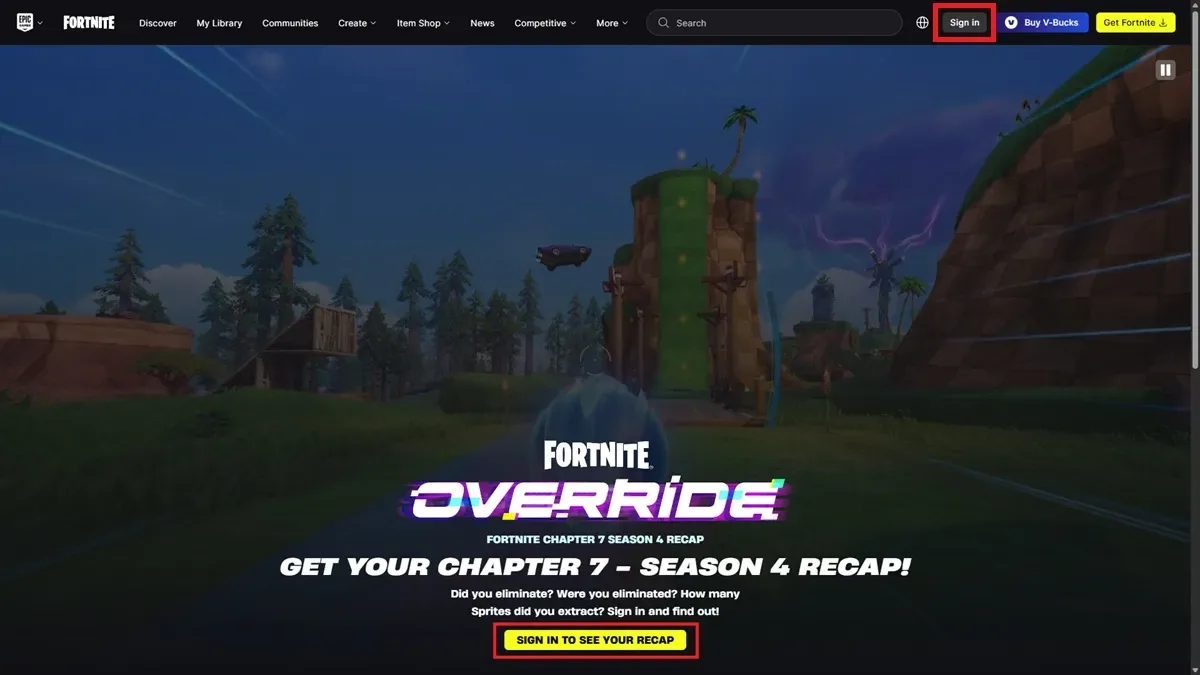Recap for Fortnite Chapter 7 Override sign in