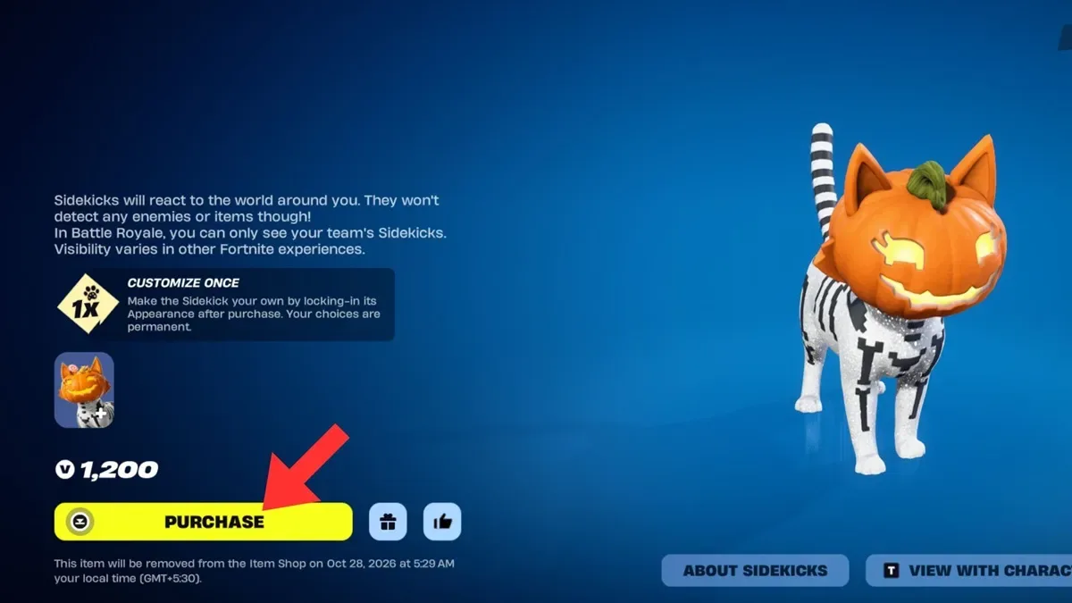 Purchase Jack-O'-Cat Sidekick in Fortnite Item Shop