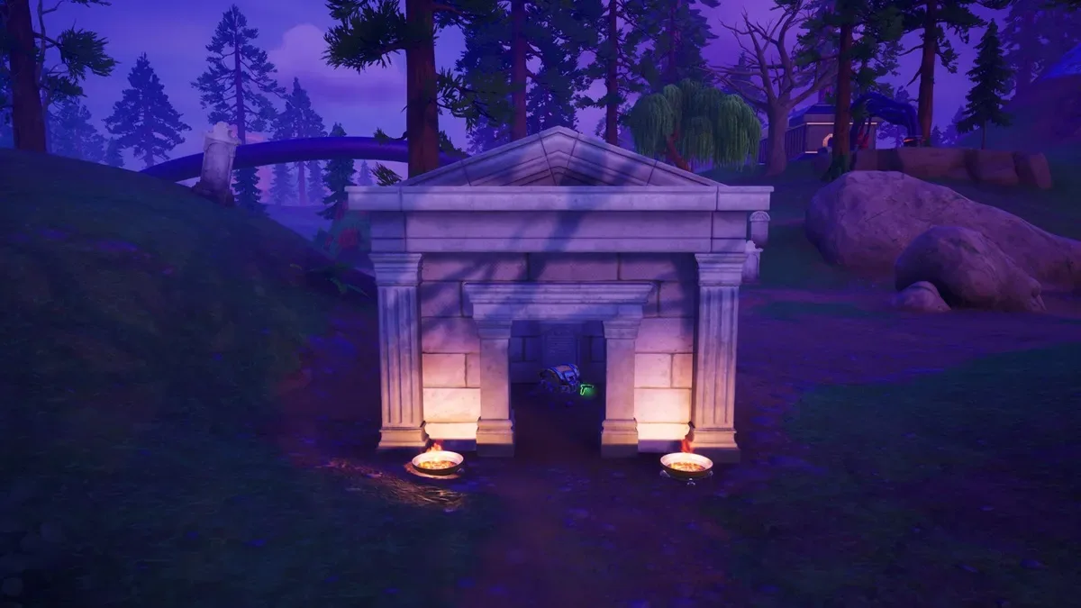 view of Fortnite mausoleum from the outside