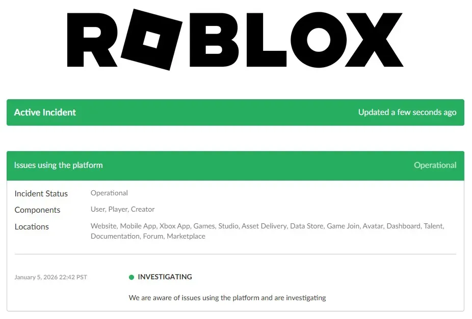 Roblox is down server status