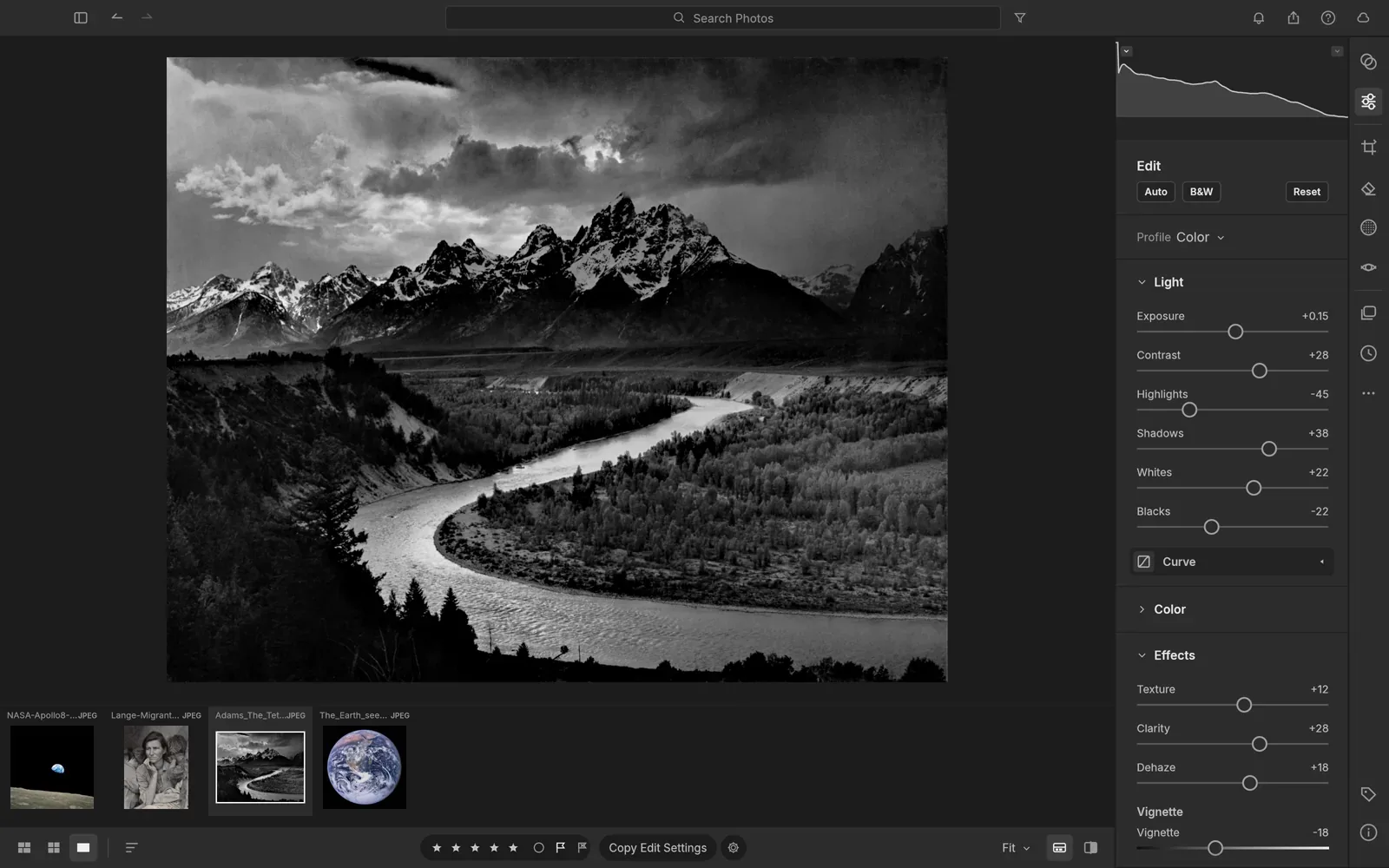 Screenshot from 'Lightcraft', free Lightroom alternative