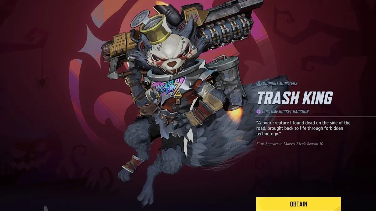 Rocket Raccoon Trash King skin in Marvel Rivals