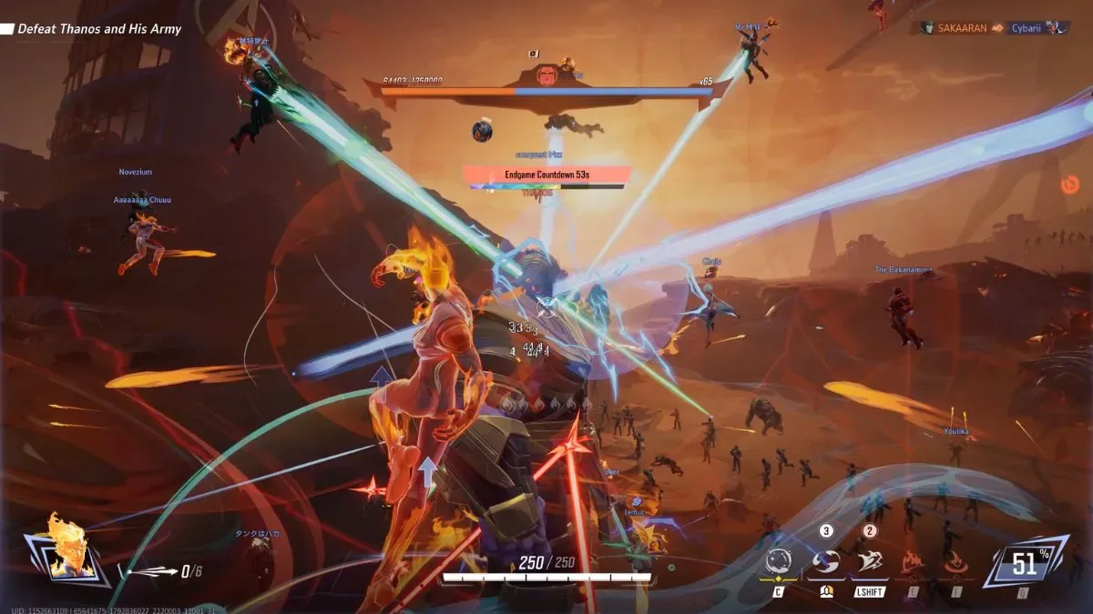 Human Torch fighting against Thanos in Avengers Endgame PvE mode in Marvel Rivals