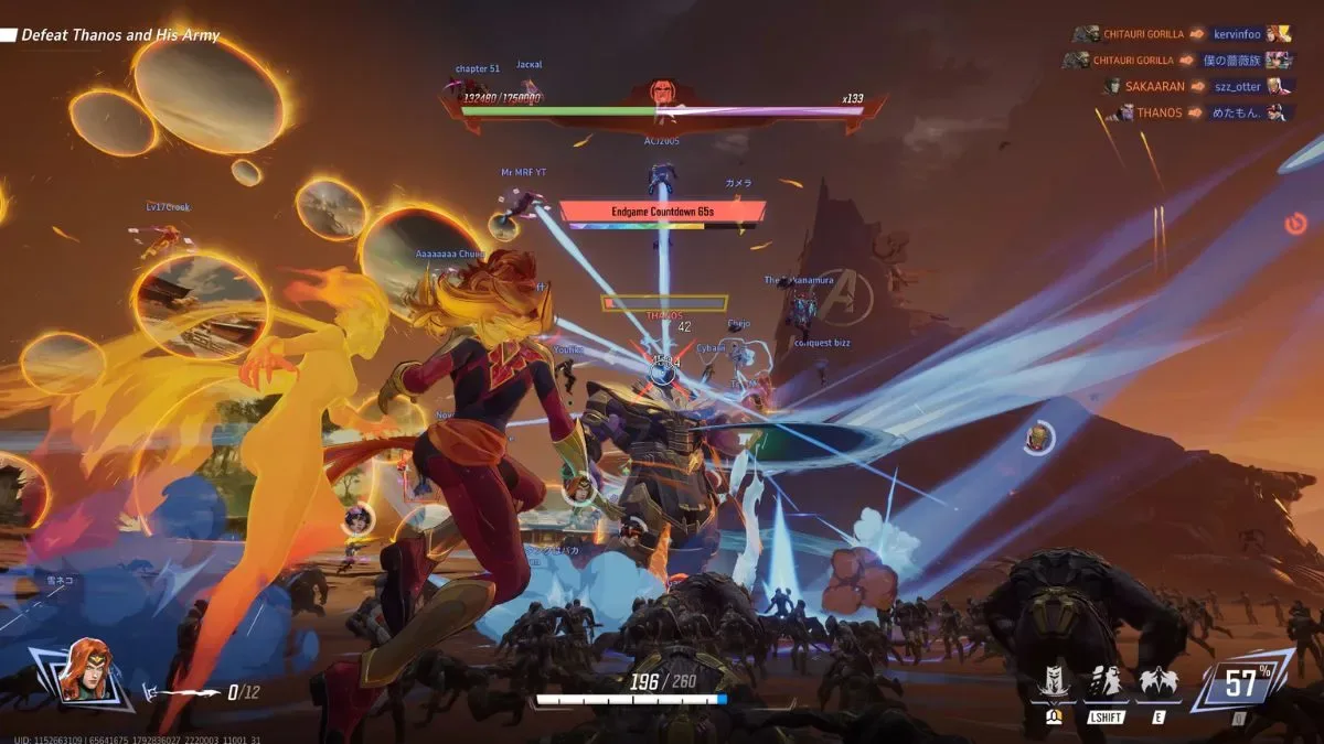 Jean Phoenix fighting against Thanos in Avengers Endgame PvE mode in Marvel Rivals