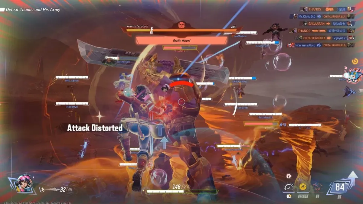 Jubilee fighting against Thanos in Avengers Endgame PvE mode in Marvel Rivals
