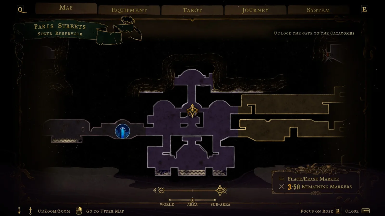 The location of the Sewer Reservoir on the in-game map of Castlevania: Belmont's Curse.