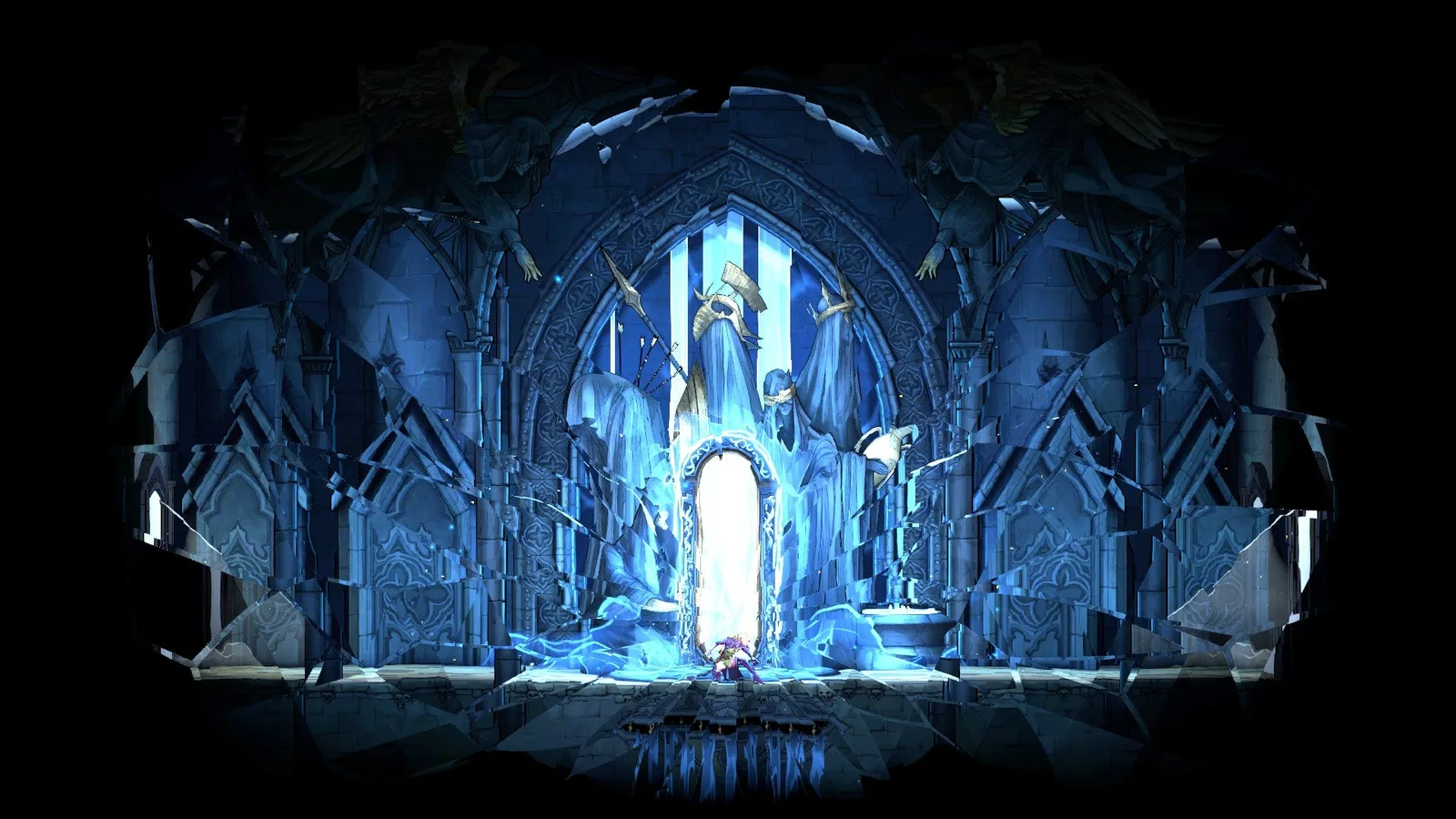Rose kneels before a Mirror of Life in Castlevania: Belmont's Curse, and the room around her crackles as she's teleported into the Hall of Mirrors.