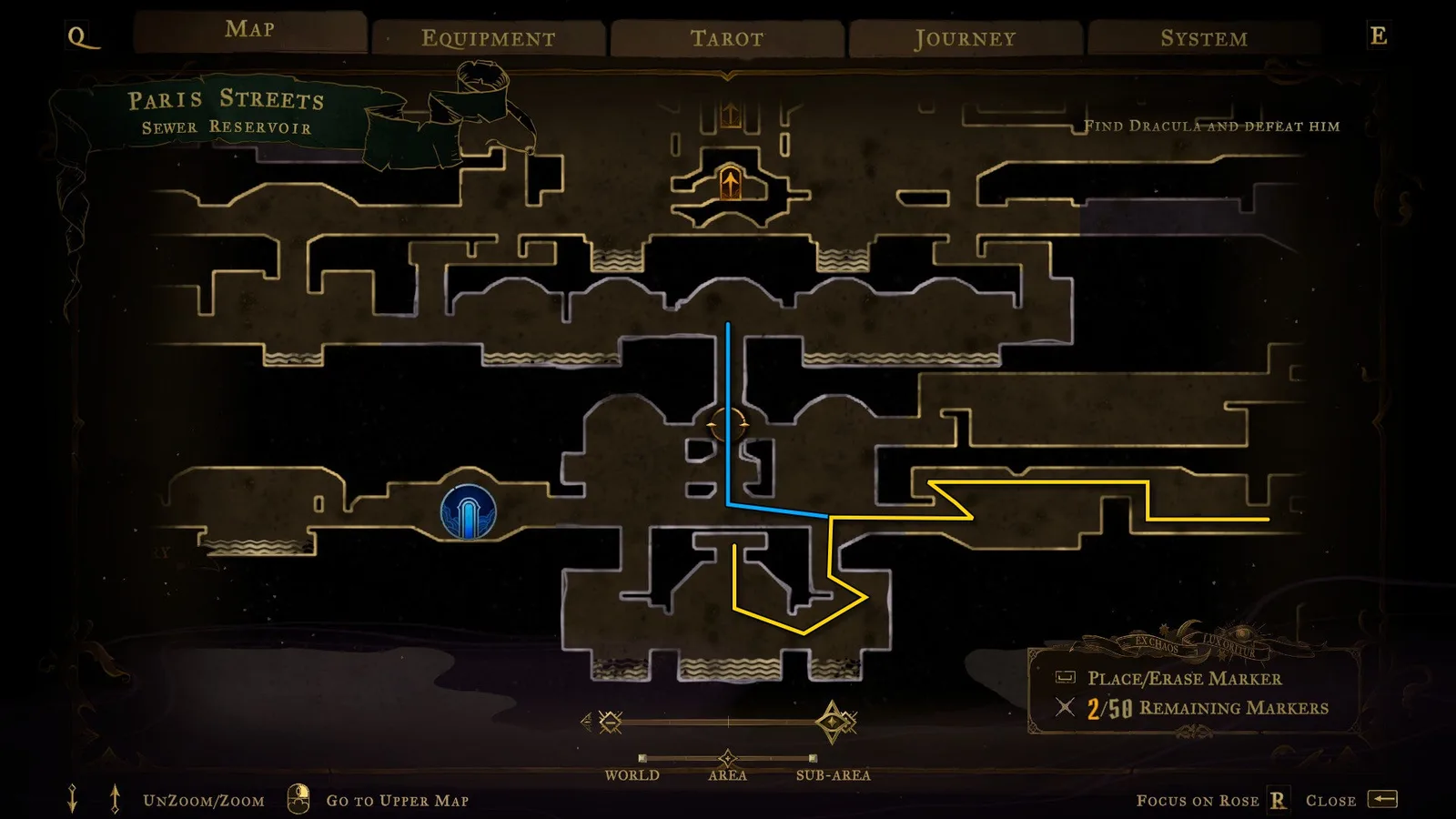 An annotated map for Castlevania: Belmont's Curse, showing a path through the Sewer Reservoir.
