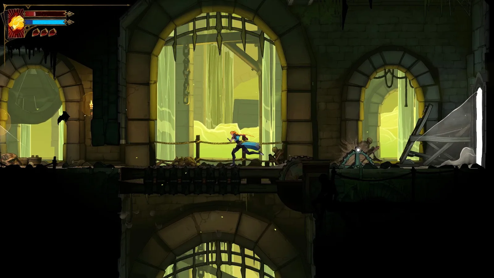 Rose Belmont backtracks through the sewers in Castlevania: Belmont's Curse.