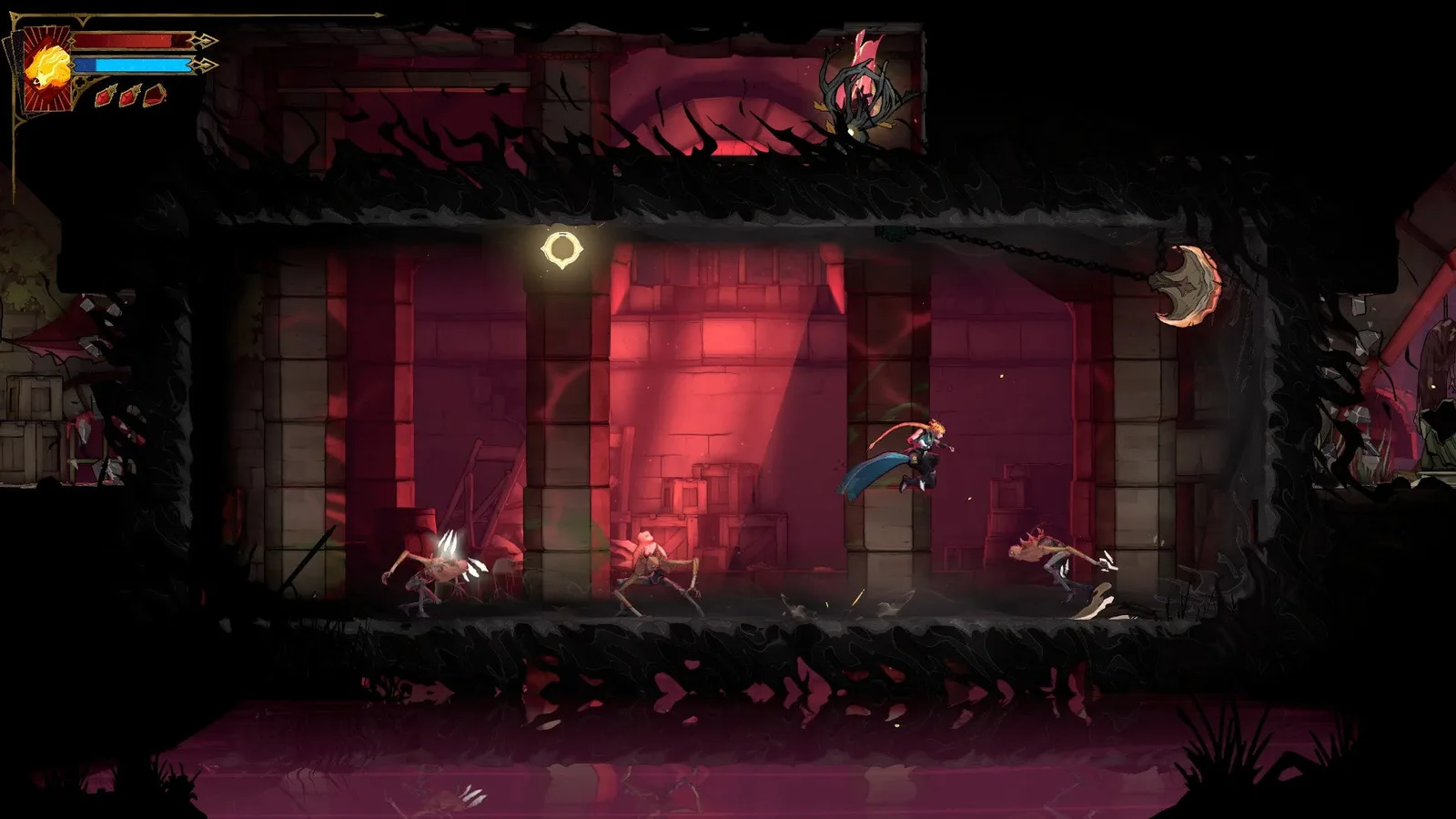 Rose fights a gauntlet of enemies in Castlevania: Belmont's Curse to get a Brave Heart Fragment above her.