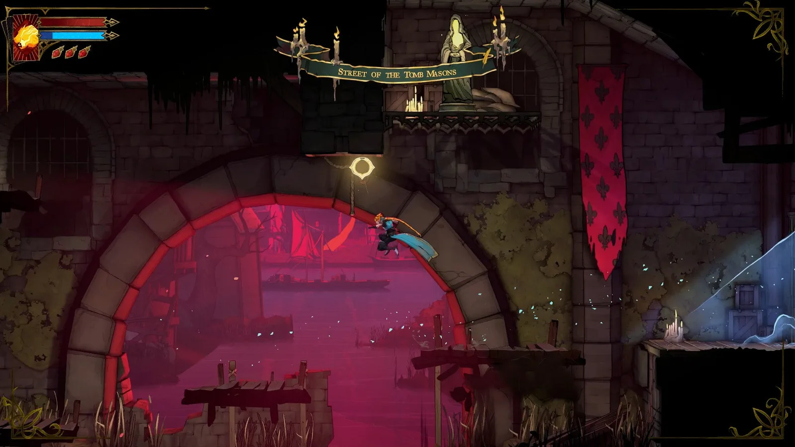 Rose enters the Street of the Tomb Masons in Castlevania: Belmont's Curse.