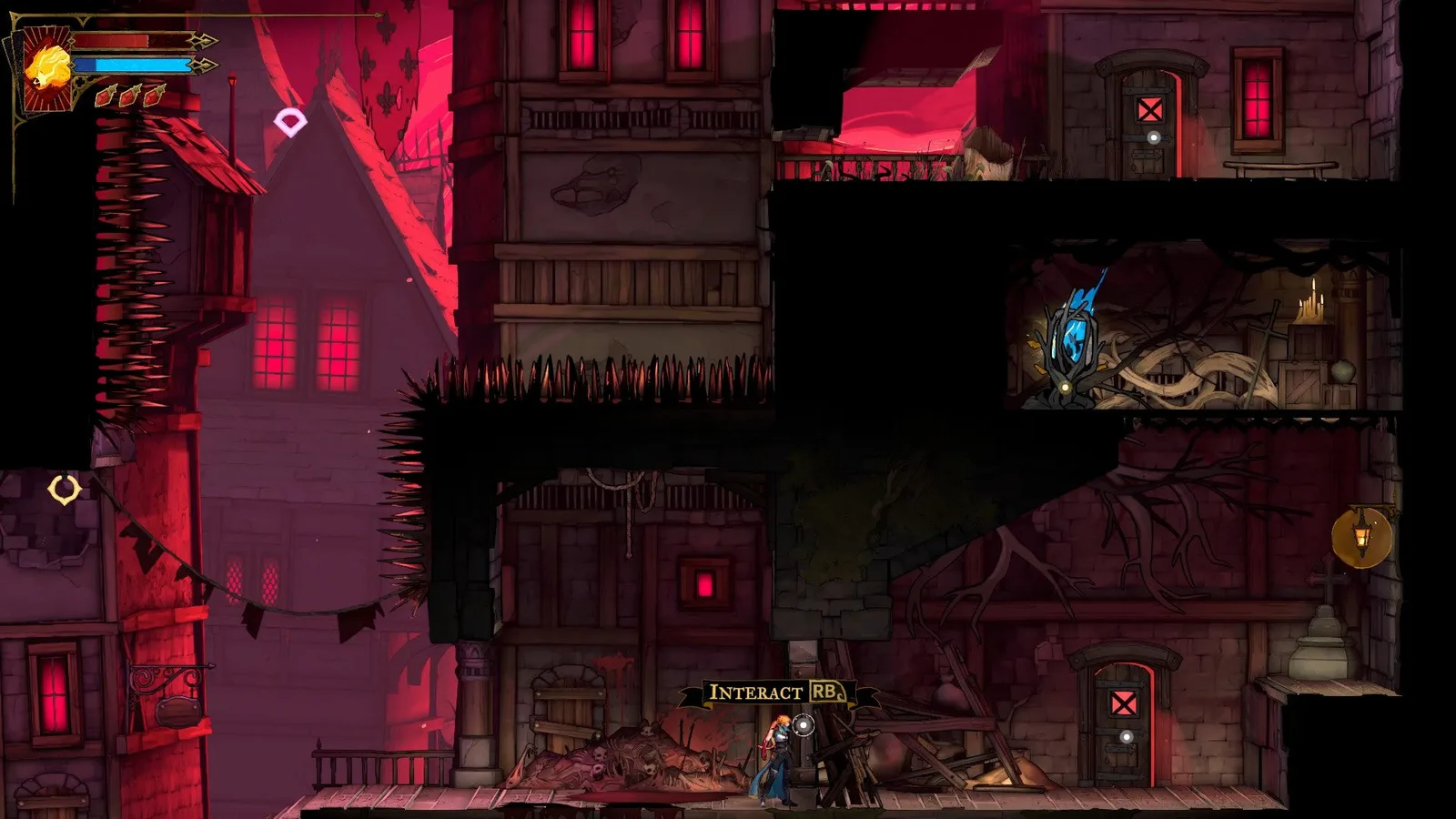 Rose's path to reach a Wise Heart Fragment is blocked by a door in Castlevania: Belmont's Curse.