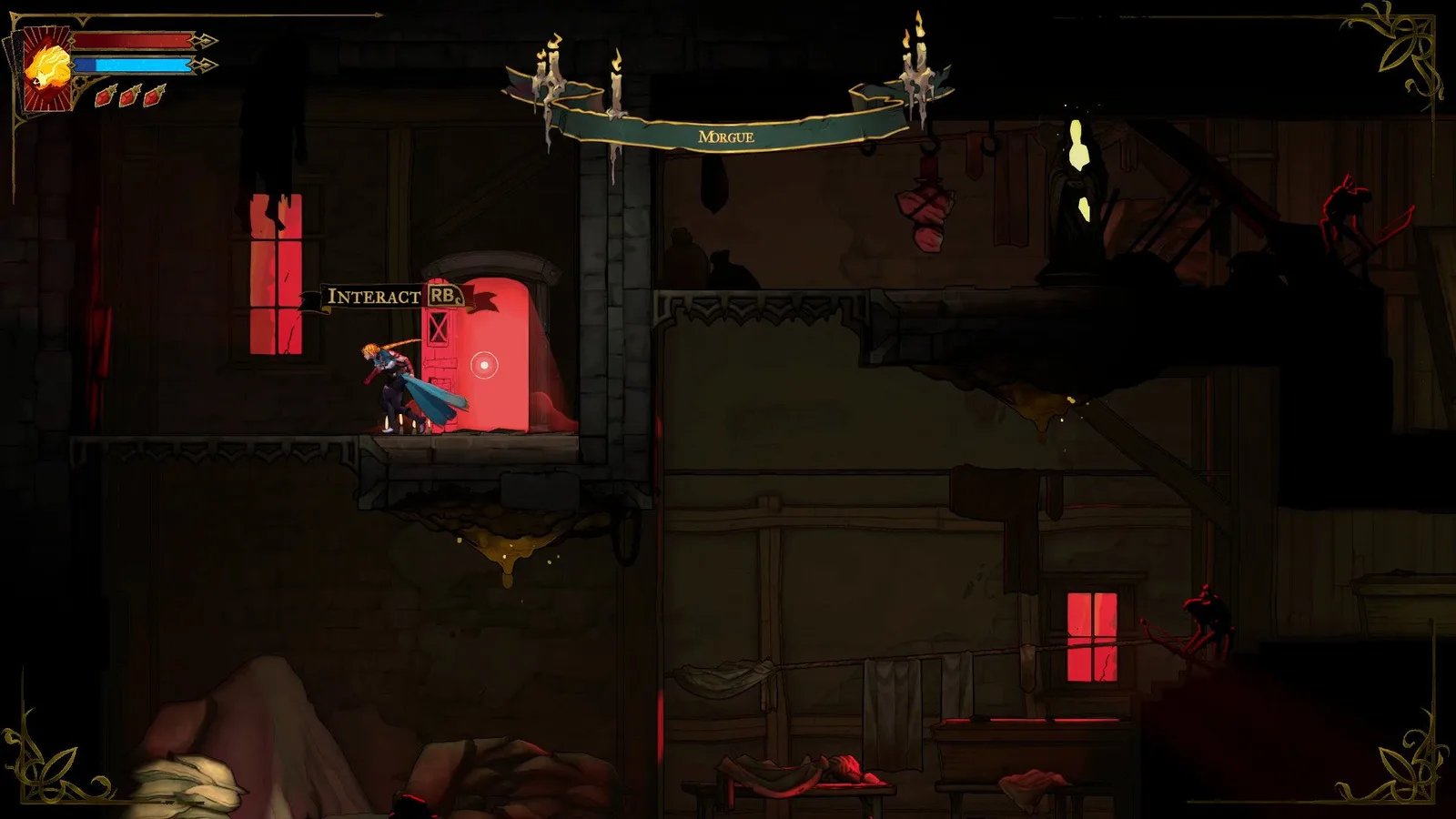 Rose navigates the dark Morgue of Castlevania: Belmont's Curse.
