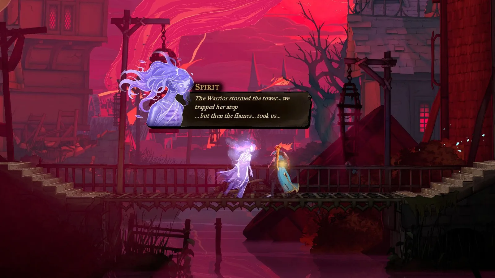 Rose speaks with a Spirit who tells her that a warrior is imprisoned at the top of the Prison Tower in Castlevania: Belmont's Curse.