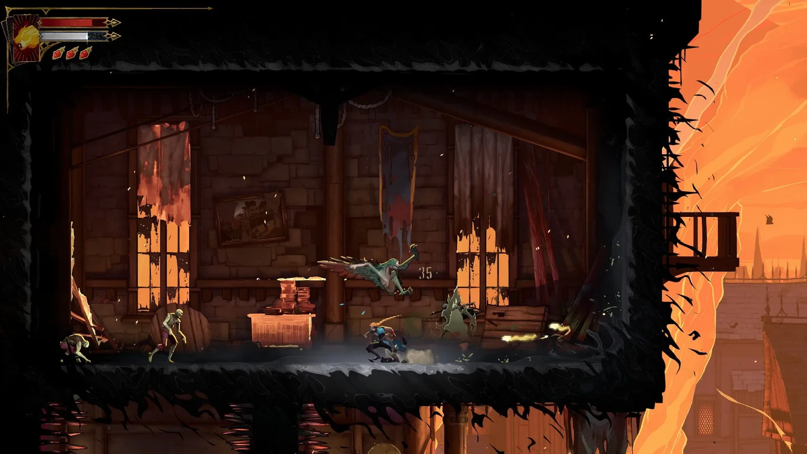 Rose fights a gauntlet of enemies who guard a Red ATK UP Book in Castlevania: Belmont's Curse.
