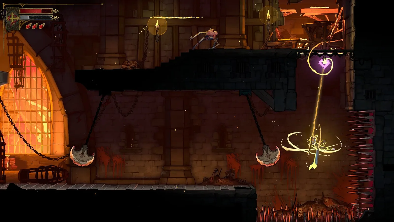 Rose swings on a Sharpened Anchor in the Torture Level of Castlevania: Belmont's Curse.