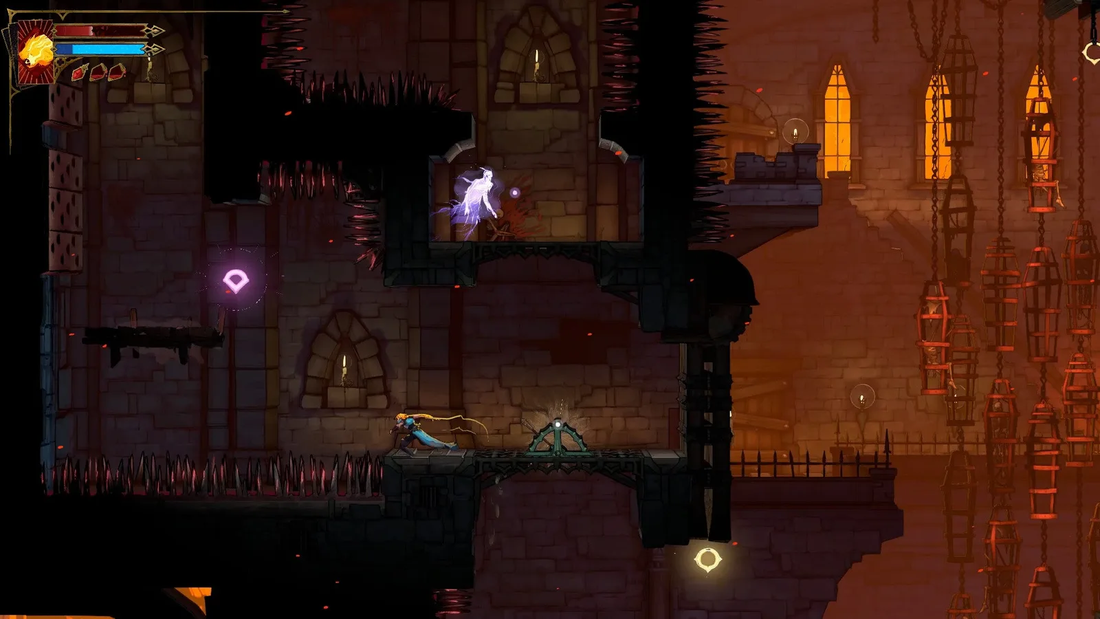 Rose runs towards a Spirit in the Prison Tower of Castlevania: Belmont's Curse.