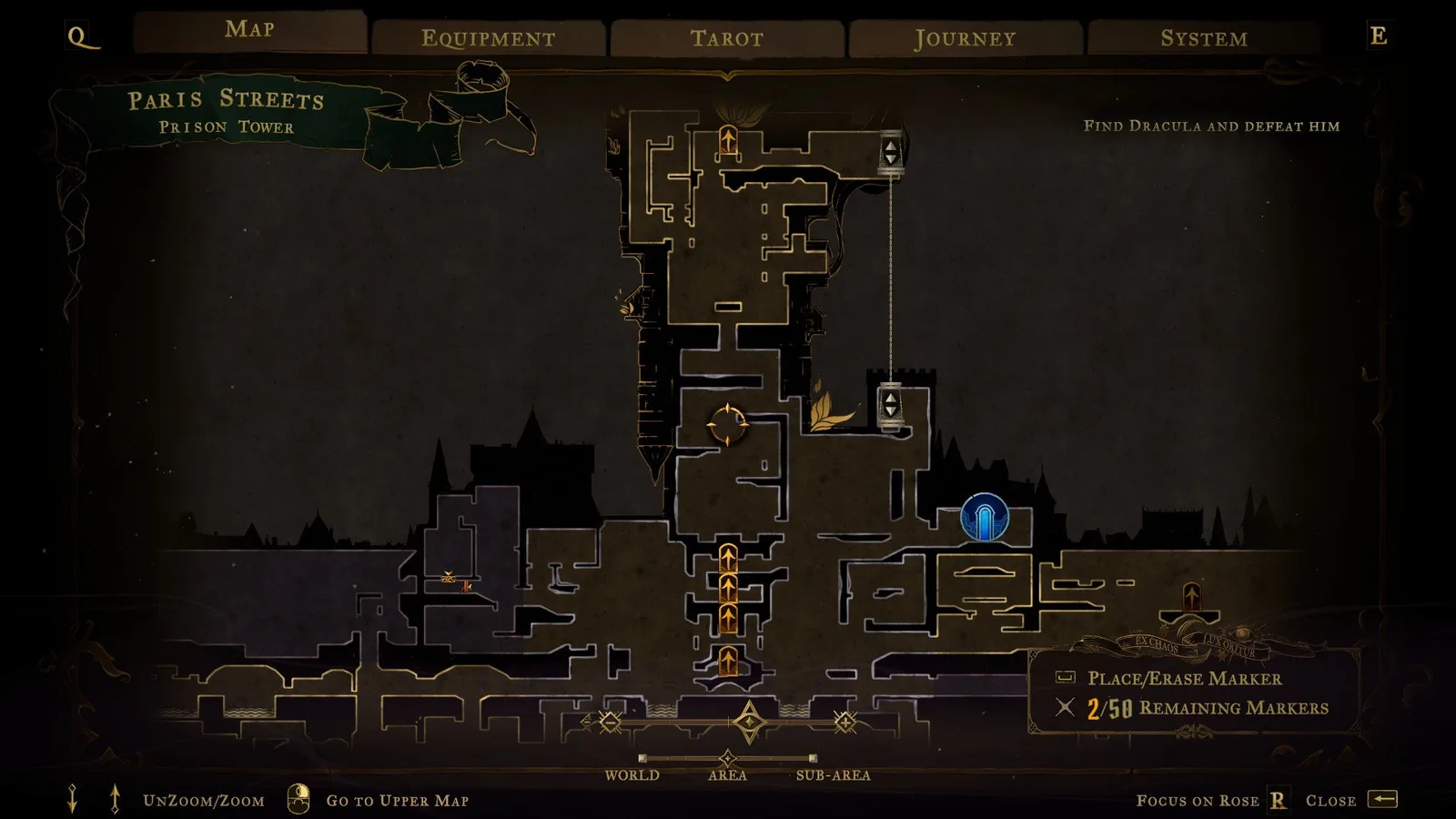 A map for Castlevania: Belmont's Curse, showing the entirety of the exterior Prison Tower.