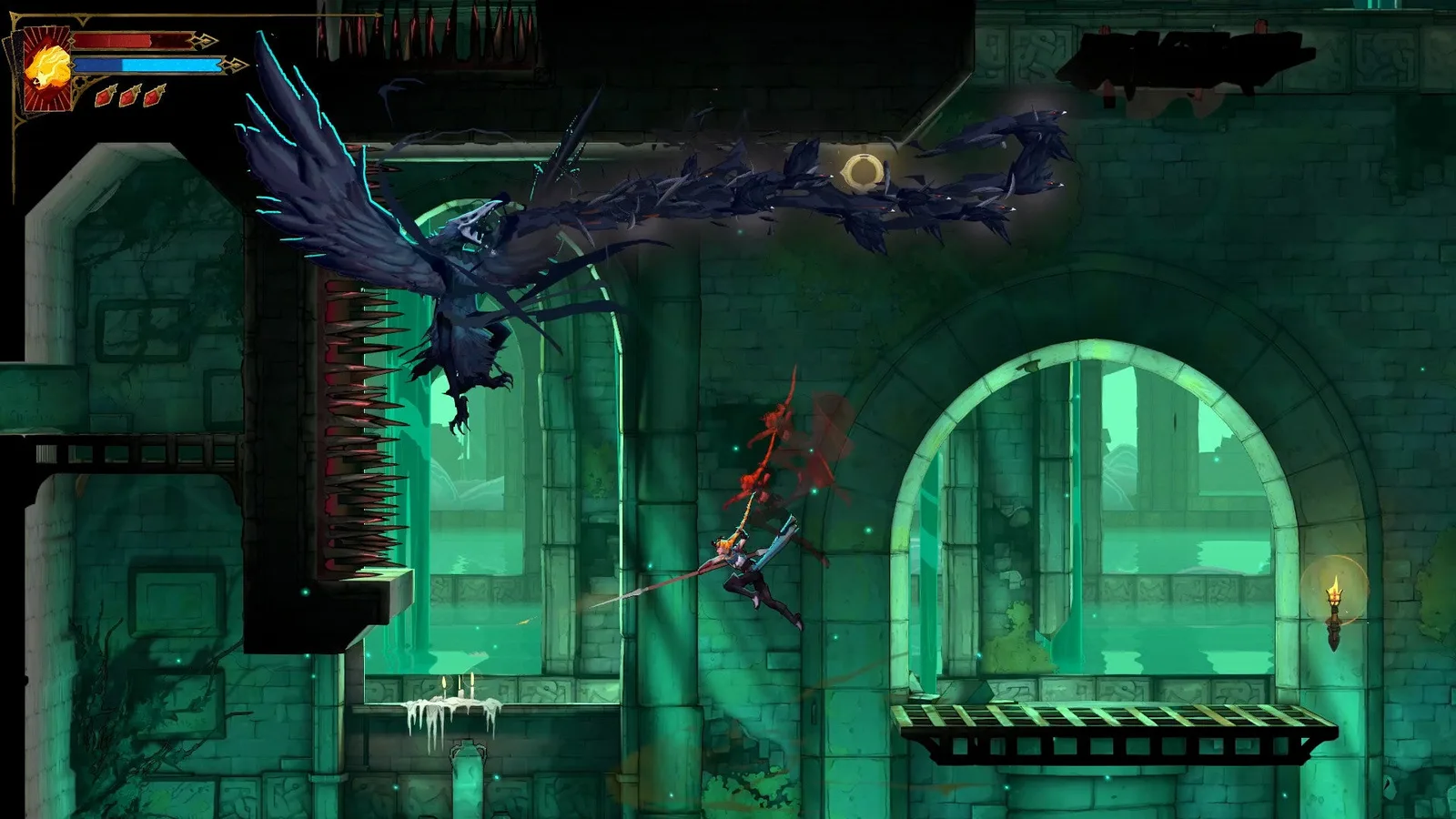 Rose flghts a Malphas in the Roman Baths of Castlevania: Belmont's Curse.