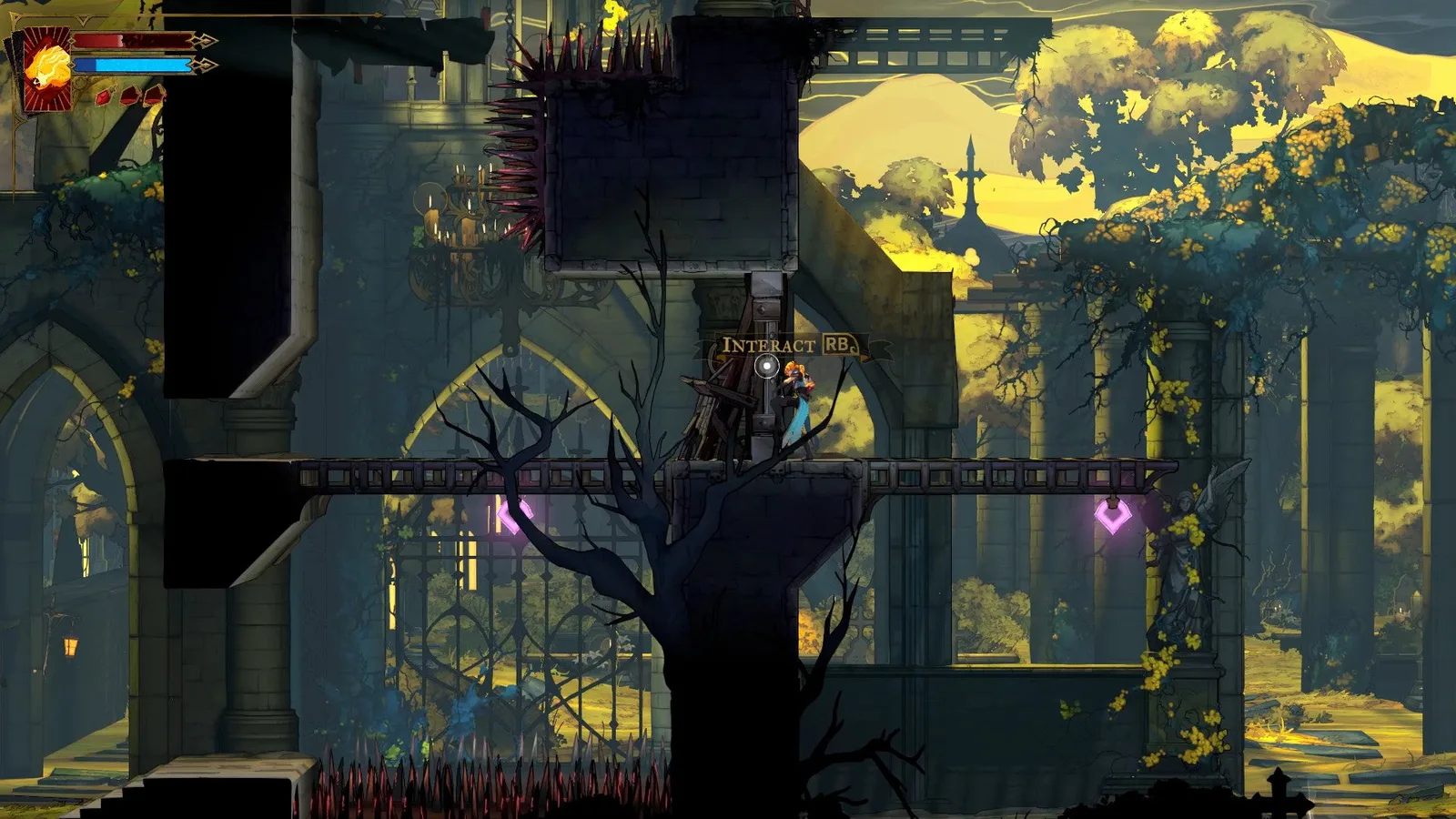 Rose stands before a blocked door in the Holy Innocents' Cemetery of Castlevania: Belmont's Curse.
