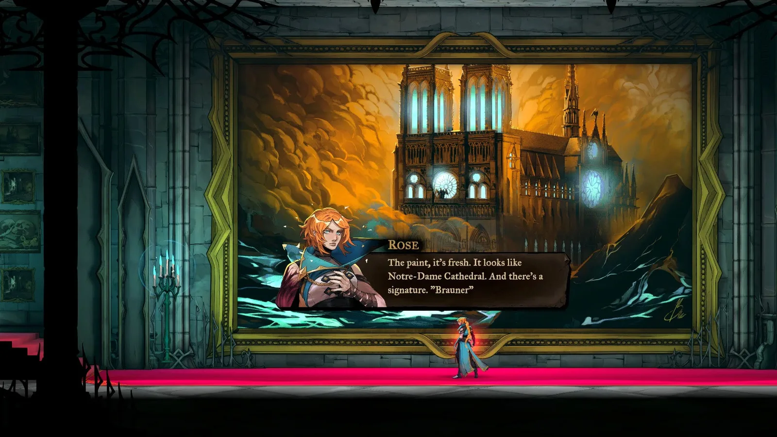 Rose comments on a large painting of Notre-Dame Cathedral in Castlevania: Belmont's Curse, noticing that it was painted by Brauner.