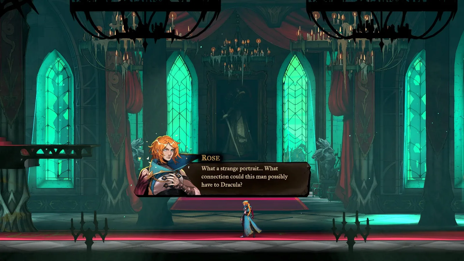 Rose stumbles upon a moody painting of a handsome nobleman hanging in Castlevania: Belmont's Curse's Main Hall. It's Mathias Cronqvist, the man who would later become Dracula.