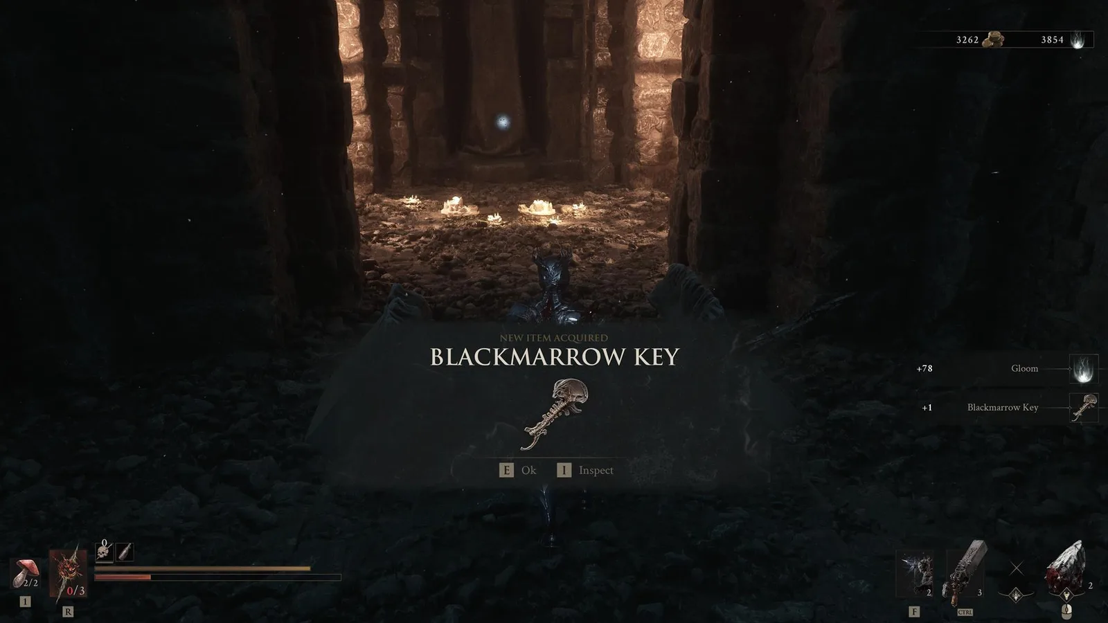 The player acquires a Blackmarrow Key in Mortal Shell 2 at the end of a corridor in the Desolate Keep.